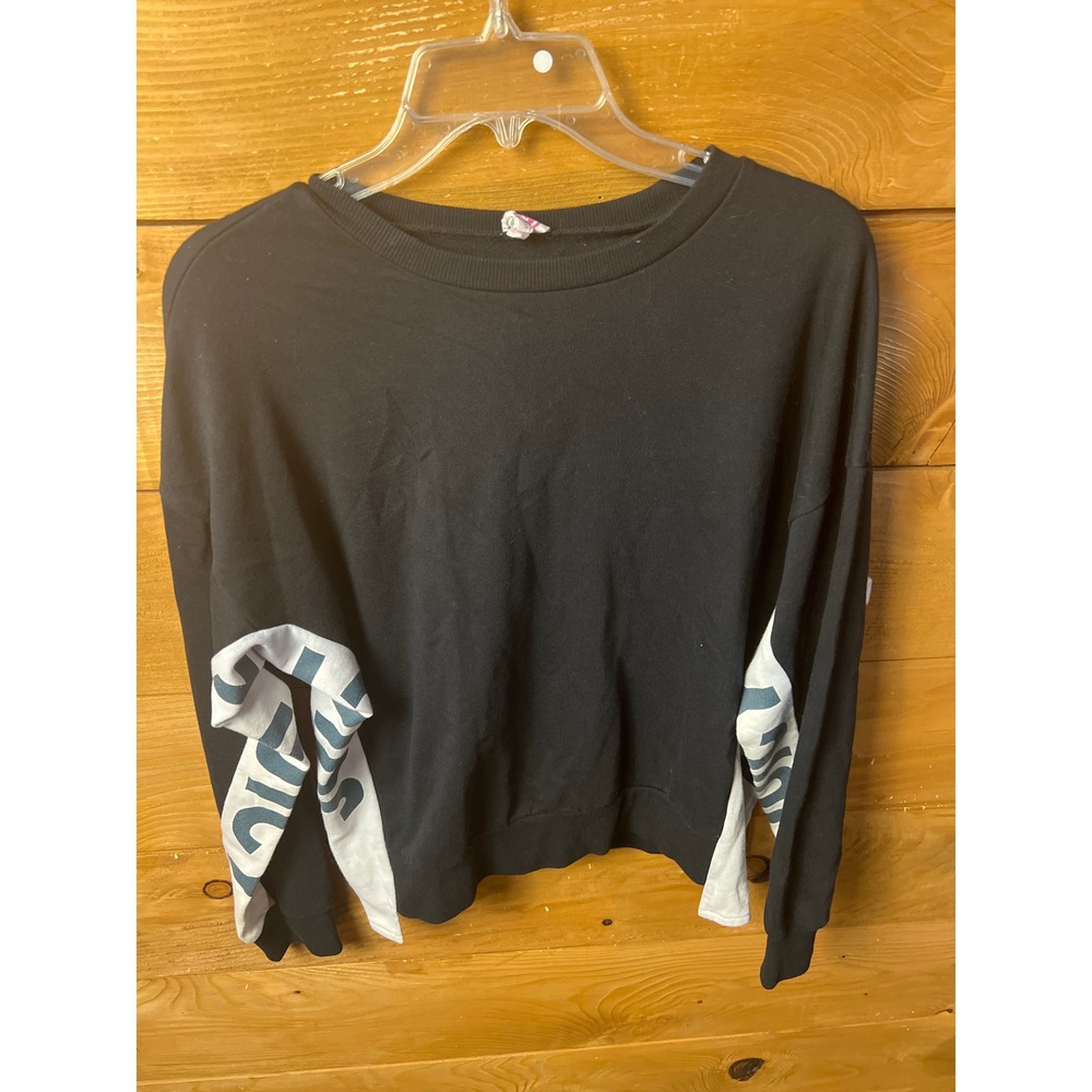 Juicy Couture Women's Black Long Sleeve Crewneck Sweatshirt Logo Arm Small Chic